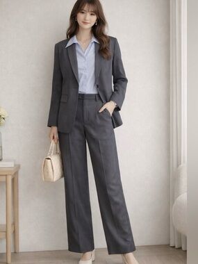 Grey blazer and pants set with built in shirt NWT